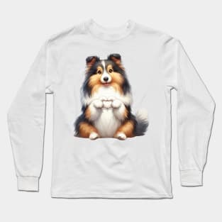 Valentine Shetland Sheepdog Giving Heart Hand Sign Long Sleeve T-Shirt